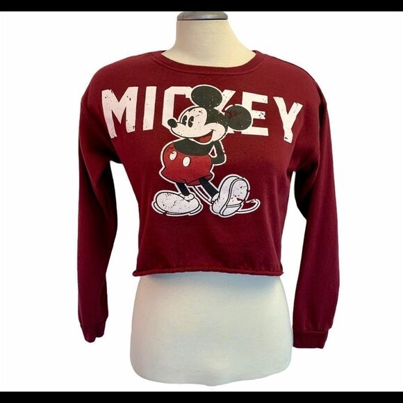 MICKEY Mouse long sleeve cropped maroon burgundy sweatshirt size small - Picture 4 of 4